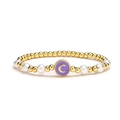 Bracciale elastico a sfere dorate con perle bianche e ciondolo lettera C in smalto viola - Ciondolo in smalto viola lettera C / Viola