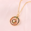 Copper necklace with rainbow zirconia heart pendant and golden finish detail - Round Heart Style