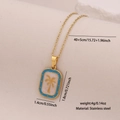 Minimalist gold stainless steel necklace featuring a blue enamel coconut tree pendant - 5# Lake Blue Square