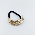 Elegant gold textured lava metal hair tie with black elastic band for stylish ponytails - Organic Textured Curved (Hair Tie 16)