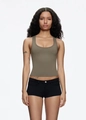 Close-up of olive green slim fit tank top with U-neck and quick-dry elastic fabric - XS / Green