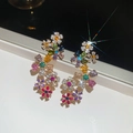 Macro shot of 18k gold plated floral earrings with colorful sparkling crystals - Gold Color Colorful (925 Sterling Silver Earring Post)