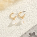Elegant gold C-shaped drop earrings featuring irregular white translucent natural stones - White Style (YLEH-0156-White)