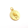 Golden oval spider charm with intricate web relief and white zircon inlay for jewelry - Spider Web Oval Pendant