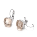 Champagne cushion-cut crystal earrings with silver lever-back stainless steel base - Silver Champagne Square Style (KE79026-GC)