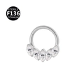Silver F136 titanium hinged ring with five marquise-shaped clear zircon stones - Style 4 / Silver