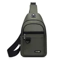 Army green water-resistant oxford fabric chest bag with multiple zipper compartments - 0102 Green