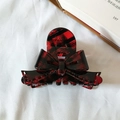 Elegant red and black plaid acetate ribbon bow hair claw clip for women's updos - 8cm / Dark Red Plaid