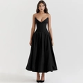 Dettaglio della vita a corsetto con stecche e design schiena scoperta sul vestito nero - Nero