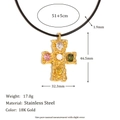 Colorful Hammered Cross Black Rope Necklace - Gold - Pearl