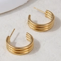 Minimalist gold-plated three-layer hoop earrings in a C-shaped design for women - Triple Layer Hoop