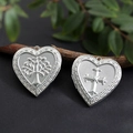 Stainless steel heart locket with tree of life and cross relief in a silver finish - Palm Tree Cross Heart Locket 42*40mm / Raw Blank