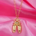 Golden ballet slipper pendant necklace with red rhinestones on pink silk background - Gold (Red Rhinestone)
