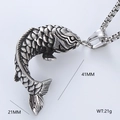 Hip hop silver koi fish pendant necklace in stainless steel with 41mm by 21mm size - Koi Fish Style (Single Pendant Style 5)