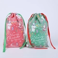 Zweilagige Weihnachtsgeschenkbeutel mit Kordelzug in Rot und Grün mit Weihnachtsmann - Kleine Mischung (2 Stile, jeweils 15) / Mehrfarbig