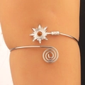 Bohemian silver arm cuff with sun pattern and brown gemstone inlay for upper arm - Silver Tone with Tan Stone (6548)