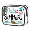 Transparent PVC cosmetic bag with black zipper and summer themed flamingo prints - 014-Hello Summer
