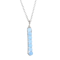 Detail of handmade silver wire wrapped U-shaped pendant with seven light blue beads - Silver Tone + Light Blue Beads
