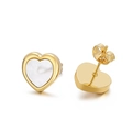 Elegant heart-shaped stud earrings in golden finish with white mother-of-pearl inlay - Gold Heart Shell Stud Earrings (KE85876-K)