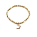 Bracciale di perline placcato oro alla moda con un ciondolo a forma di mezzaluna con zirconi - Luna Crescente Oro con 3 Zirconi