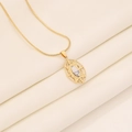 Collana vintage in acciaio inossidabile dorato con pendente ovale in marmo su tessuto beige - Turchese Bianco (4#)