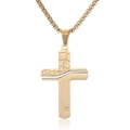 Collana con pendente a croce in acciaio inossidabile dorato con strisce argento e diamante - Con Catena (3.0*550mm) / Oro