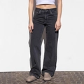 High-waisted wide-leg denim jeans in dark grey washed finish on a female model - S / Black
