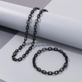 Detail of 7mm black stainless steel curb chain set with toggle clasp on aesthetic background - Black Bracelet / 22cm(15g)