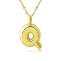 Collier avec pendentif lettre Q en or 18K, design 3D bombé et chaîne à perles - Lettre Q