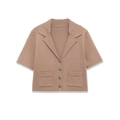 Short sleeve knit cardigan in dusty rose with lapel collar and four front buttons - S / Lotus root pink