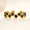 Close-up of golden wave ring with micro-pave black zircons on silk background - Adjustable Open / 18K Gold Black Zircon Irregular Style