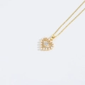 Golden heart pendant necklace with elegant pearls and sparkling zircon stones - Small Pearl Heart White Cubic Zirconia