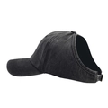 Gewaschene schwarze Denim Ponytail Baseballkappe mit offener Rückseite für Damen - Verstellbar / Gewaschenes Schwarz