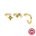Three-piece set of S925 sterling silver gold hoop earrings with green stones - 3pcs Set-Gold-Olive Green Zirconia