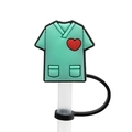 Cyan medical uniform silicone straw cover featuring a red heart on a black ring - 1718-26 Cyan Medical Uniform