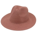 Detailed weave of dusty pink Panama straw hat with a classic Fedora crown design - One Size / Dusty Pink