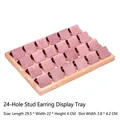 24-slot wooden earring display tray with pink velvet lining for jewelry storage - 24 Slots / Light Pink Velvet