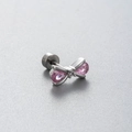Titanium steel bow stud earring with pink crystals and secure screw back closure - Pink Bow (Single Piece)