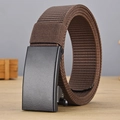 Brown woven nylon belt for men featuring a matte black automatic metal buckle - P0142B Style / Coffee