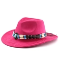 Detail of rose red suede cowboy hat featuring ethnic turquoise and beaded hatband trim - M(56-58cm) / Rose Red