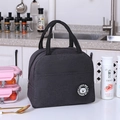Portable dark grey insulated lunch bag with bear embroidery and sturdy handles - Black Cationic Thermal