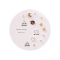 Golden and silver week earring set with moon, star, and heart charms on white card - E0866-1 (Pink Planet Moon Set)