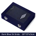 Donkerblauwe fluwelen sieradendoos met 24 vakken en glazen deksel, 20x15x4,5cm - 24 Grids / Donkerblauw