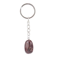 Detailed close-up of dark red natural stone egg pendant on a silver metal keychain - Dark Red