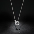 Elegant silver interlocking double ring necklace with roman numerals and crystals - White Zirconia Necklace / Steel