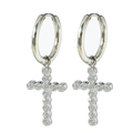 Silver titanium steel cross earrings with sparkling zircon inlay for women - Silver Cross Zirconia Earrings (E0085) / Silver