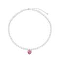 Elegant S925 sterling silver pearl necklace with a pink heart pendant for women - 925 Silver / Pink Zirconia