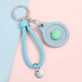 Blue braided lanyard keychain with cactus leather sleeve for access cards and AirTags - Hand Strap Style - Cactus Ball