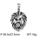 Titanium steel lion head pendant with round diamond accent in vintage silver finish - Steel Color Pendant (KP42216)