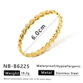 Macro detail of 18K gold plated stainless steel heart-shaped bangle with size measurements - Heart Repeating Texture (NB-B6225)